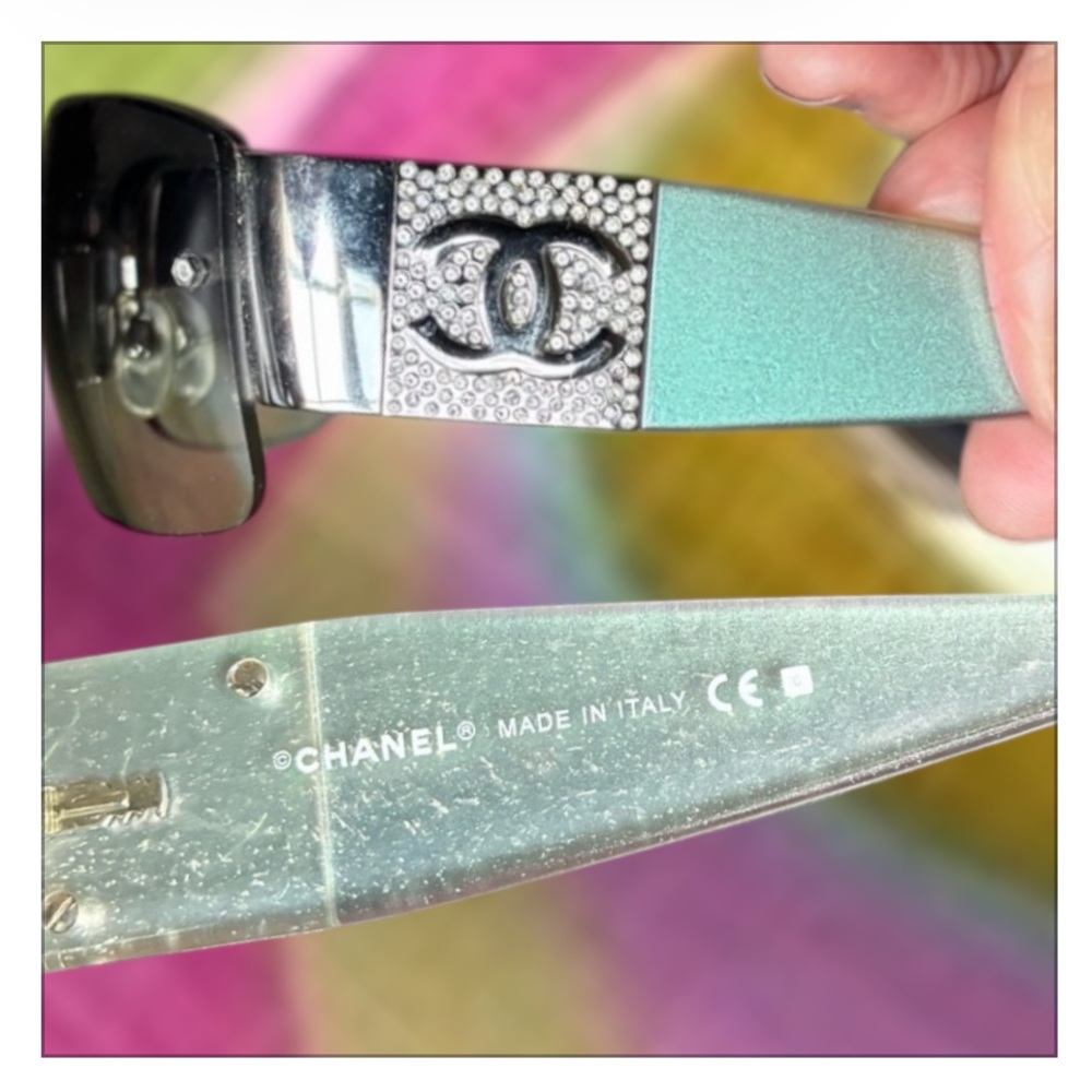CHANEL Crystal CC Logo Sunglasses in Mint and Black - Picture 2 of 4